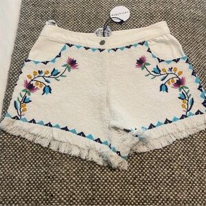Retrofete White Embroidered High Waist Shorts